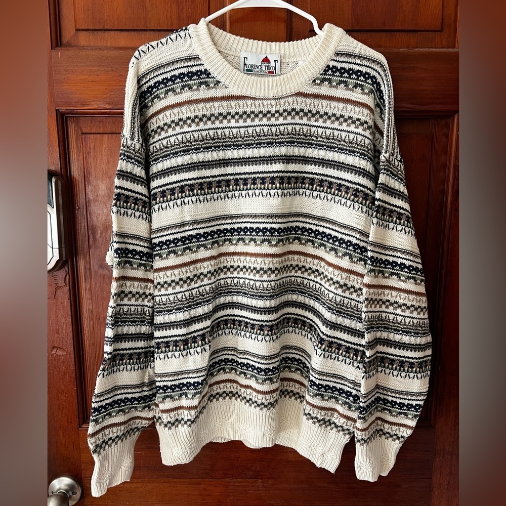 Vintage Florence Tricot Knit Sweater L — Cosby Style / 90s Textured Pattern
